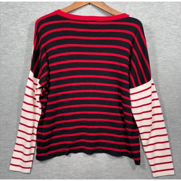 Cabi Womens Sweater M Striped Red‎ White Pullover Boxy Fit Crewneck - Picture 5 of 5